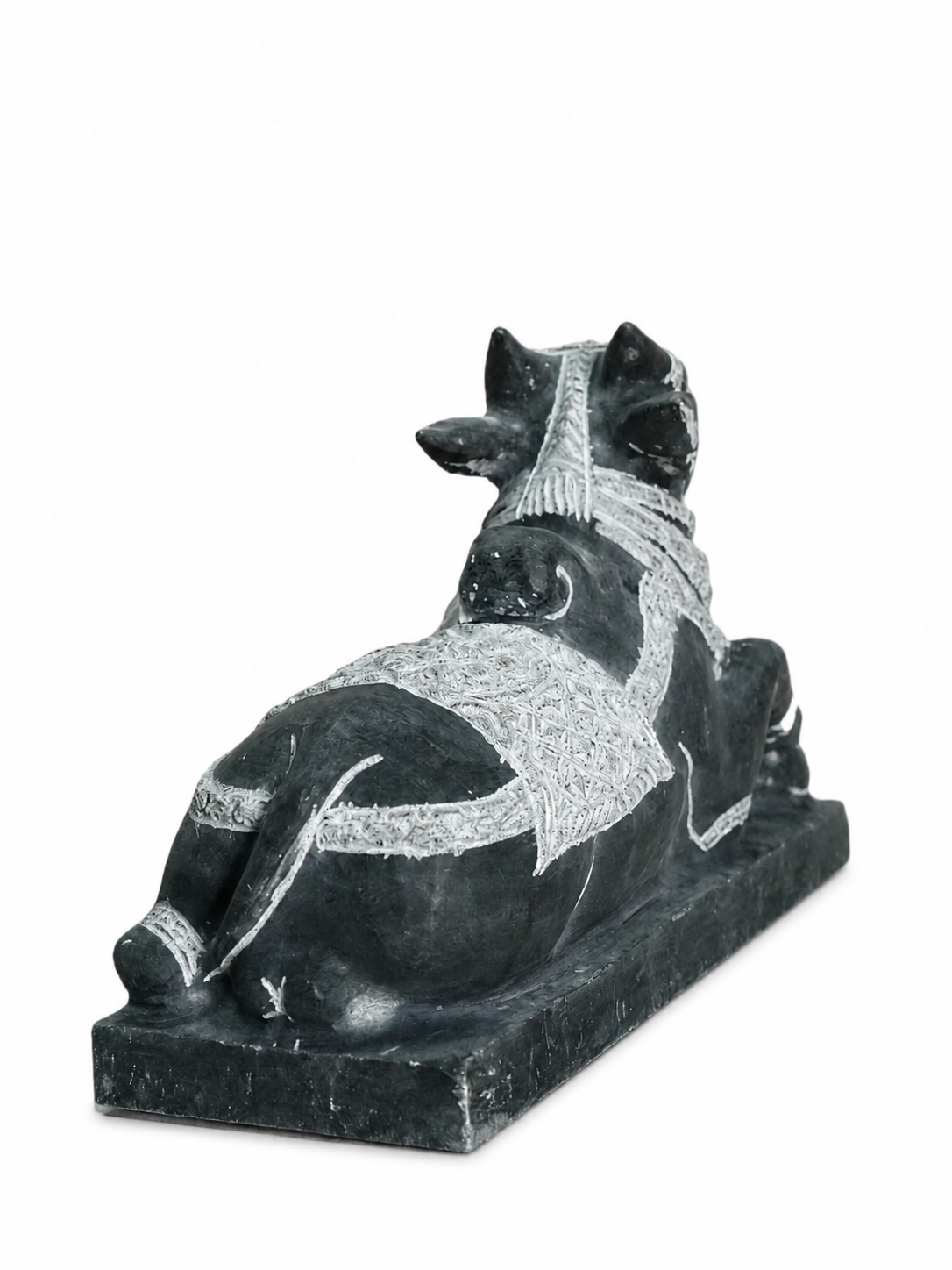 Hand-carved 0.8 ft Adhikara Nandi statue in natural stone, product view 4 highlighting the sculpture and carved details.