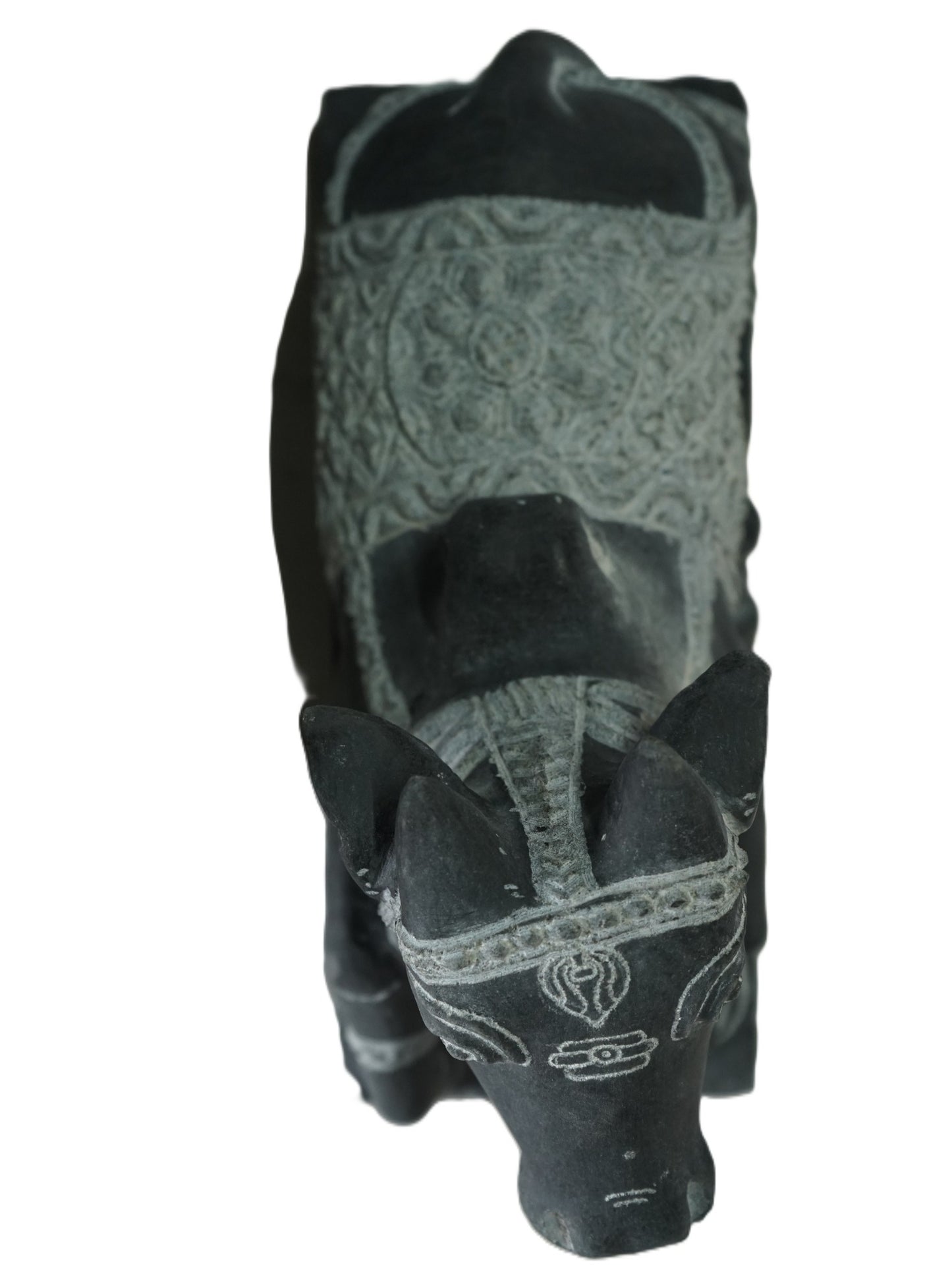 Hand-carved 0.8 ft Adhikara Nandi statue in natural stone, product view 5 highlighting the sculpture and carved details.