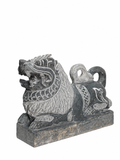Hand-carved 0.8 ft Simha Vahanam lion statue in natural stone, product view 5 highlighting the animal form and carved details.