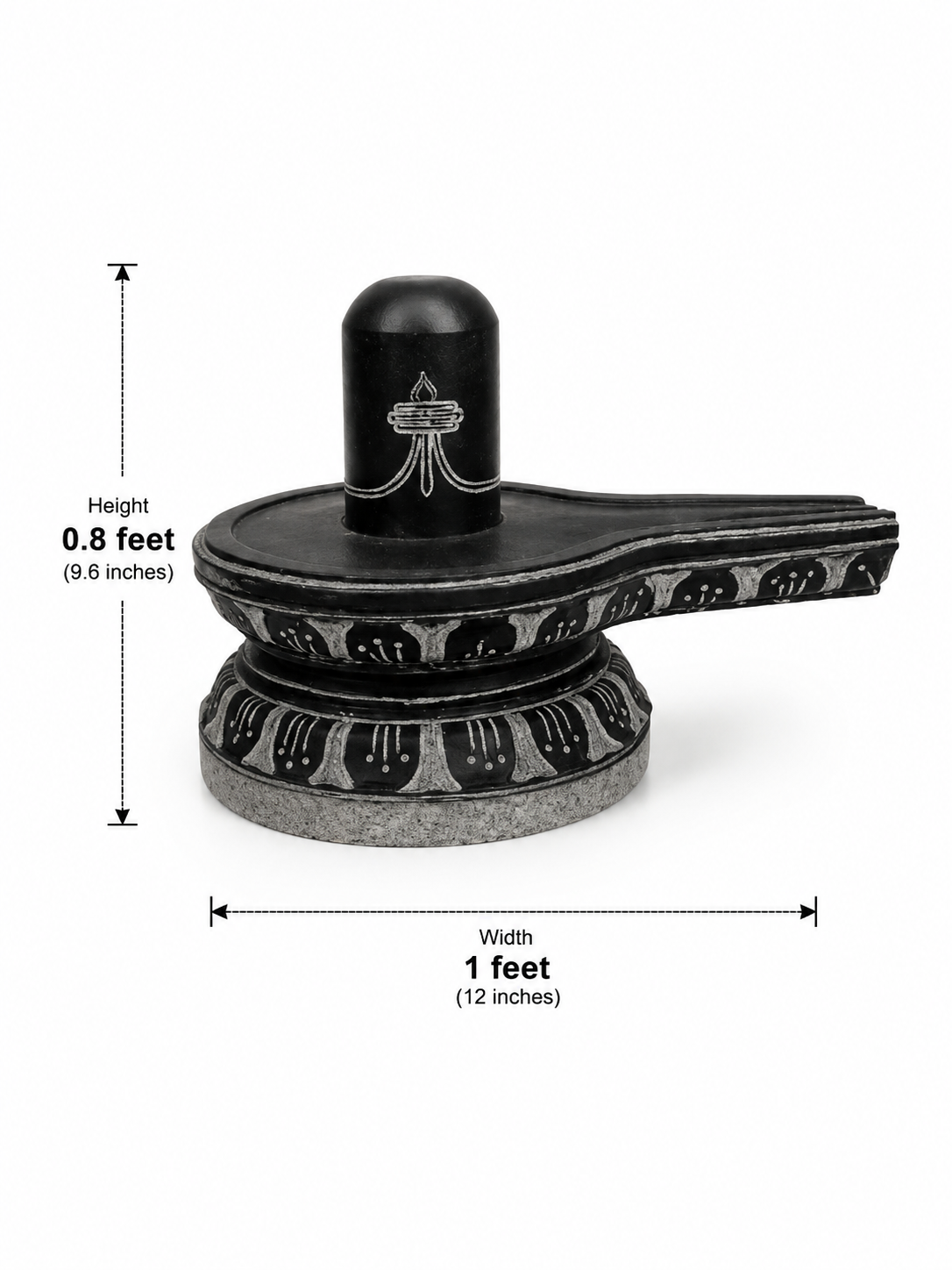 Hand-carved 0.8 ft Tripundra Shiva Lingam statue in natural stone, product view 4 highlighting the sacred markings and form.