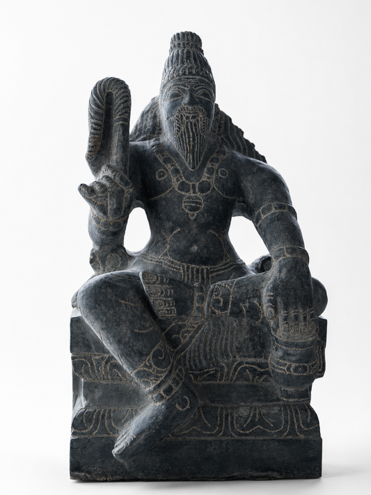 Hand-carved 1.25 ft Agastya Maharishi statue in natural stone, product view 1 highlighting the sage form and carved details.