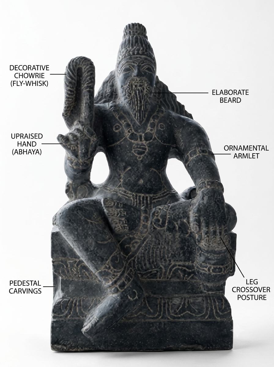 Hand-carved 1.25 ft Agastya Maharishi statue in natural stone, product view 2 highlighting the sage form and carved details.