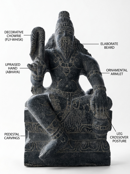 Hand-carved 1.25 ft Agastya Maharishi statue in natural stone, product view 2 highlighting the sage form and carved details.