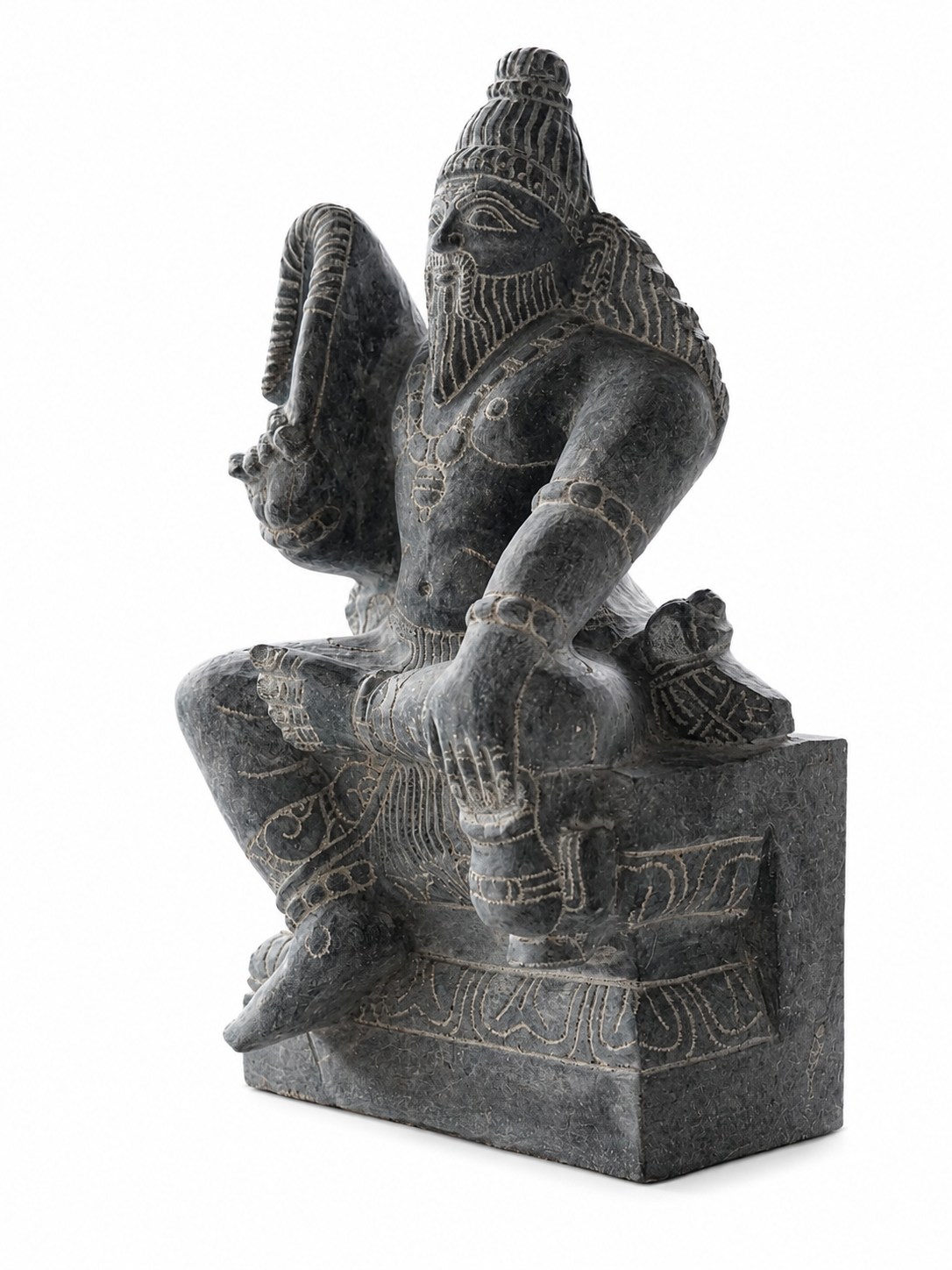 Hand-carved 1.25 ft Agastya Maharishi statue in natural stone, product view 3 highlighting the sage form and carved details.