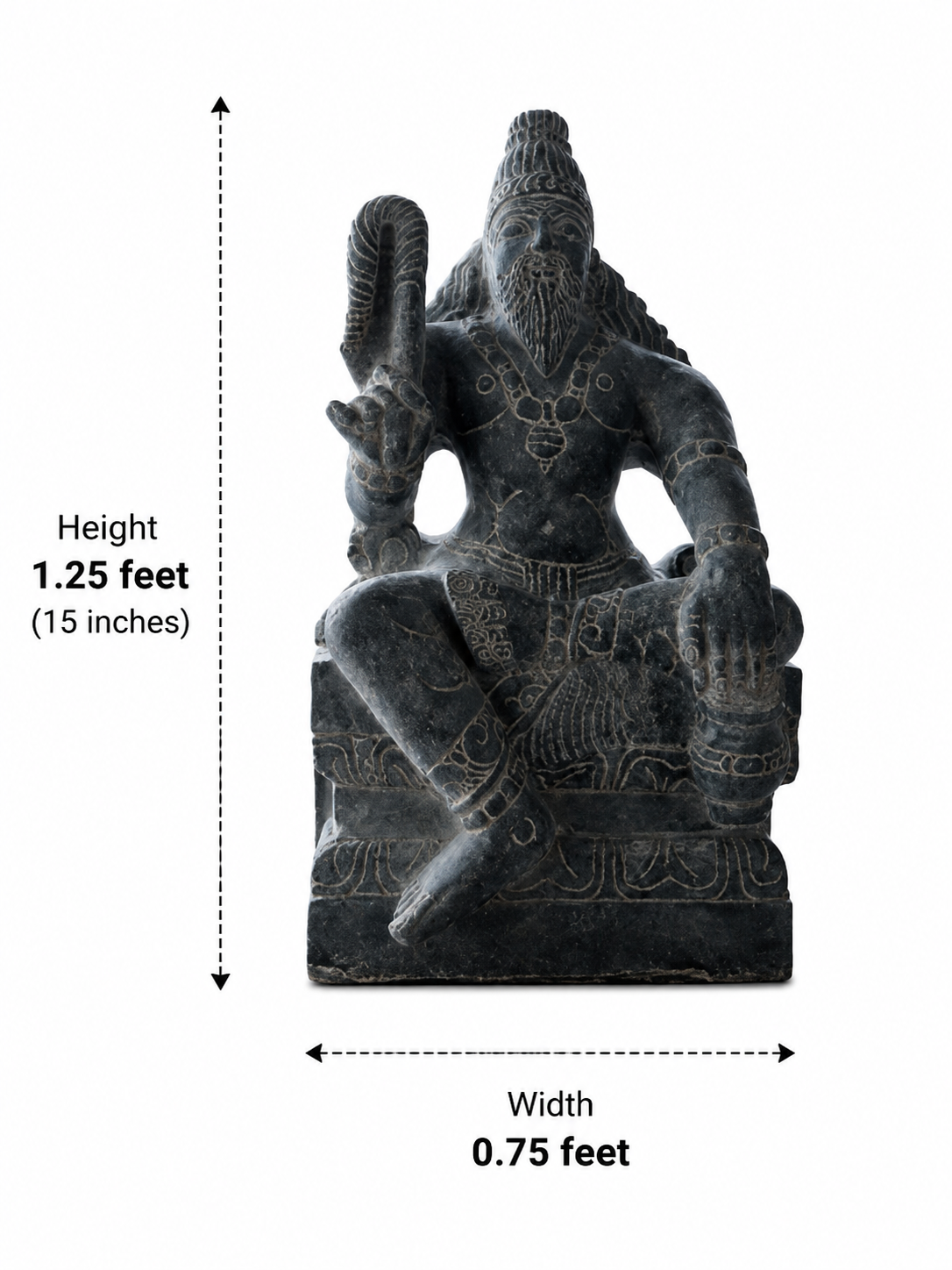 Hand-carved 1.25 ft Agastya Maharishi statue in natural stone, product view 5 highlighting the sage form and carved details.