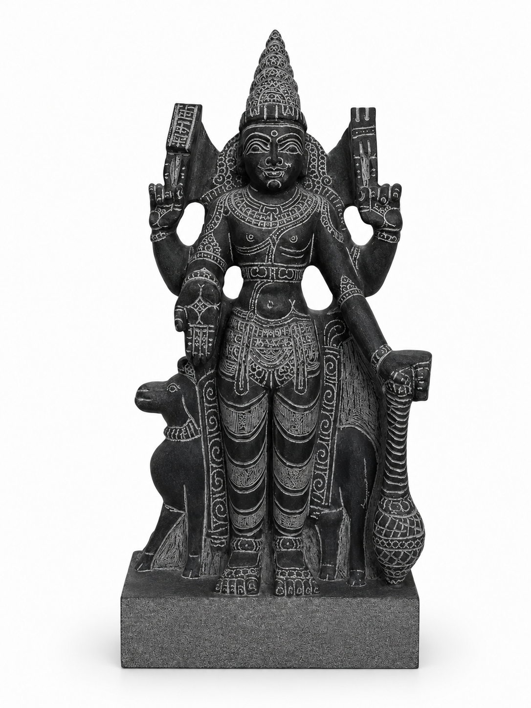Hand-carved 1.25 ft Angaraka Bhagavan Navagraha statue in natural stone, product view 1 highlighting the planetary deity form and carved details.