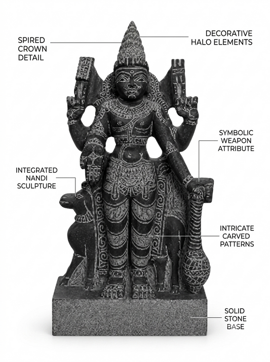 Hand-carved 1.25 ft Angaraka Bhagavan Navagraha statue in natural stone, product view 2 highlighting the planetary deity form and carved details.