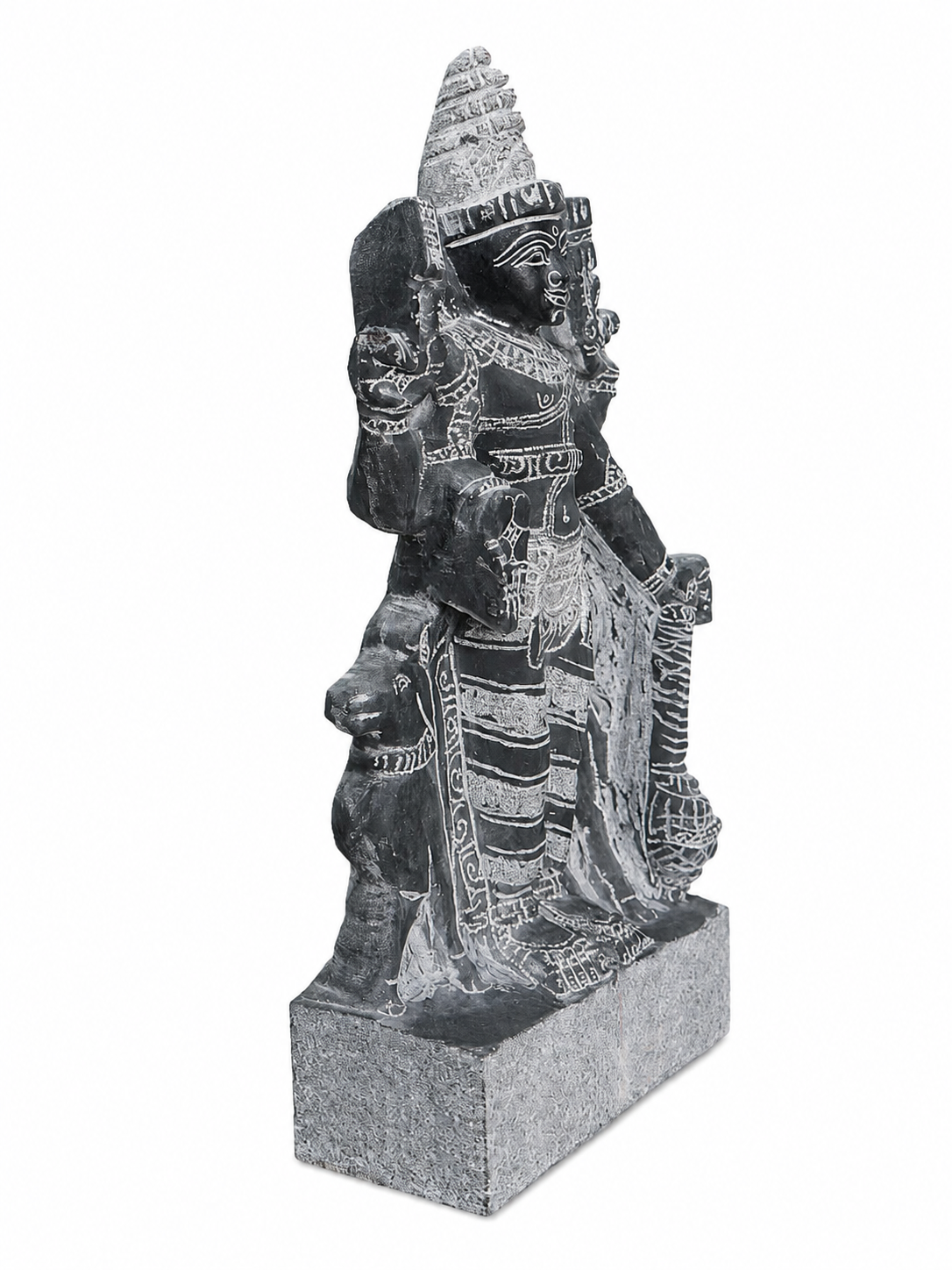 Hand-carved 1.25 ft Angaraka Bhagavan Navagraha statue in natural stone, product view 3 highlighting the planetary deity form and carved details.