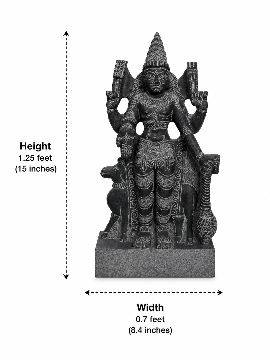 Hand-carved 1.25 ft Angaraka Bhagavan Navagraha statue in natural stone, product view 5 highlighting the planetary deity form and carved details.