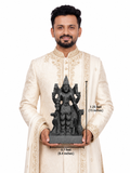 Hand-carved 1.25 ft Angaraka Bhagavan Navagraha statue in natural stone, product view 6 highlighting the planetary deity form and carved details.