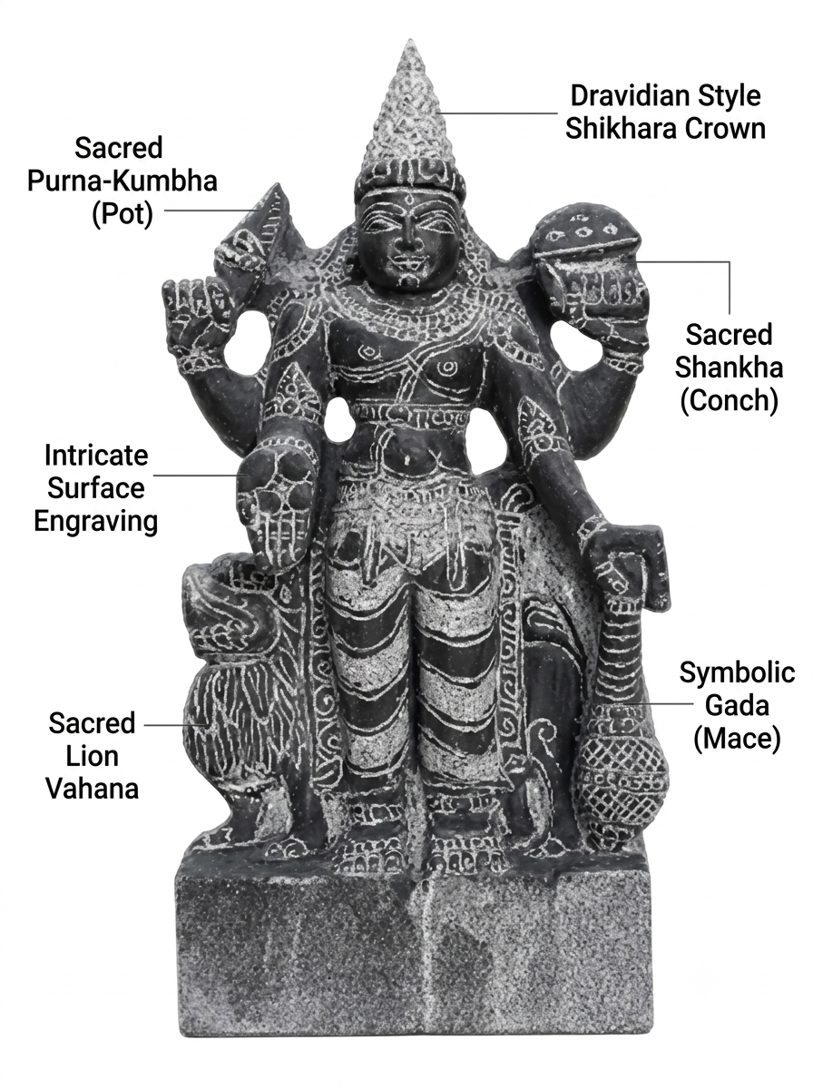 Hand-carved 1.25 ft Budha Bhagavan Navagraha statue in natural stone, product view 2 highlighting the planetary deity form and carved details.