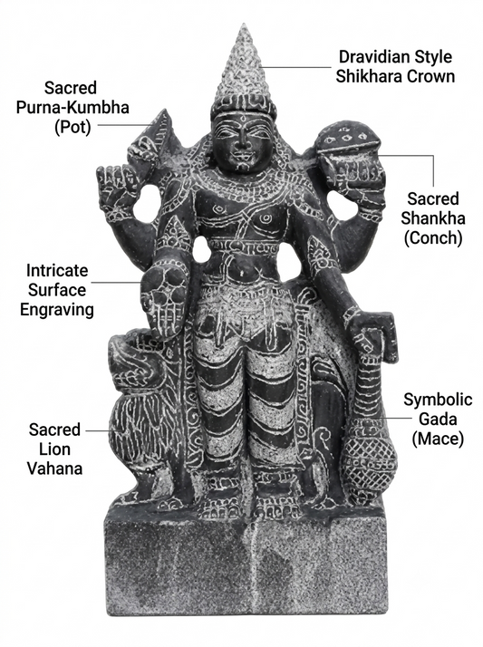 Hand-carved 1.25 ft Budha Bhagavan Navagraha statue in natural stone, product view 2 highlighting the planetary deity form and carved details.