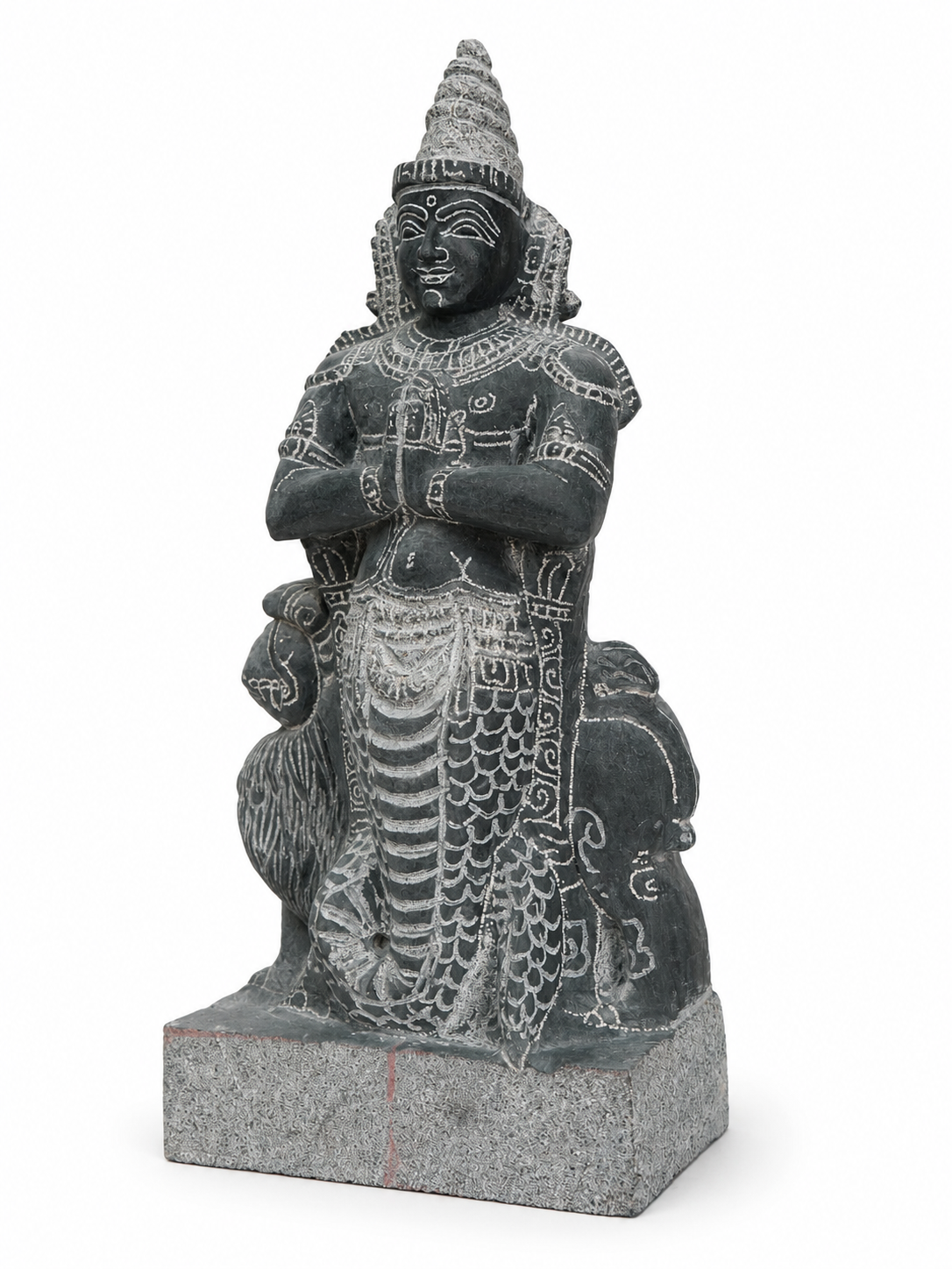 Hand-carved 1.25 ft Budha Bhagavan Navagraha statue in natural stone, product view 3 highlighting the planetary deity form and carved details.