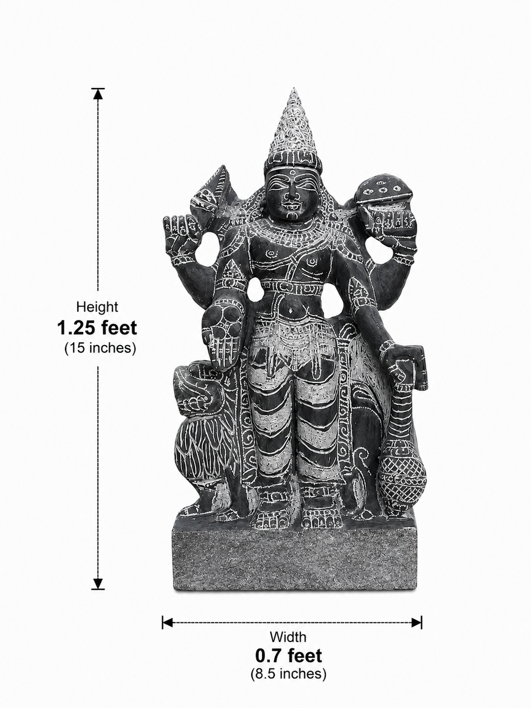 Hand-carved 1.25 ft Budha Bhagavan Navagraha statue in natural stone, product view 5 highlighting the planetary deity form and carved details.