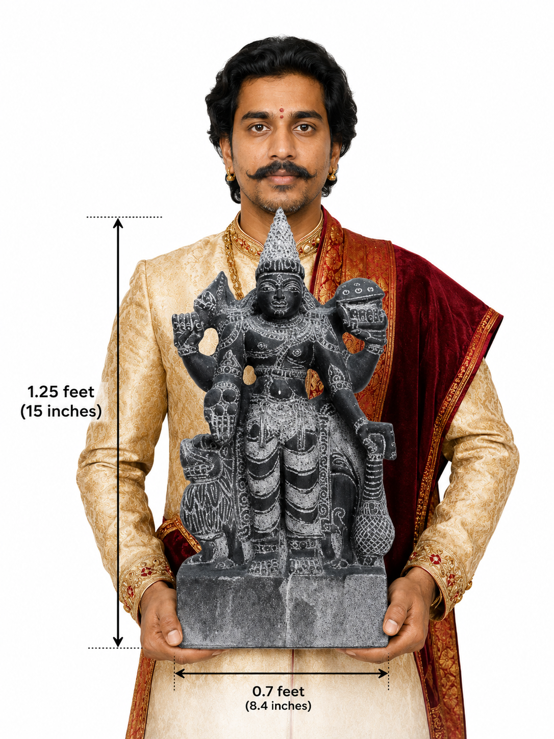Hand-carved 1.25 ft Budha Bhagavan Navagraha statue in natural stone, product view 6 highlighting the planetary deity form and carved details.