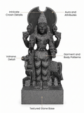 Hand-carved 1.25 ft Chandra Bhagavan statue in natural stone, product view 2 highlighting the Navagraha form and carved details.