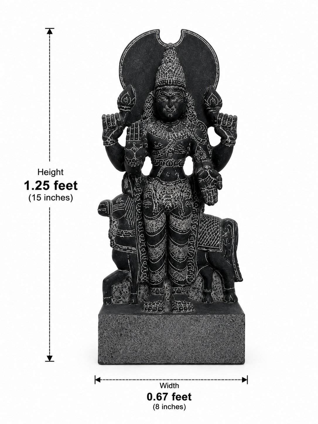 Hand-carved 1.25 ft Chandra Bhagavan statue in natural stone, product view 5 highlighting the Navagraha form and carved details.