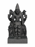 Hand-carved 1.25 ft Guru Bhagavan Navagraha statue in natural stone, product view 1 highlighting the planetary deity form and carved details.