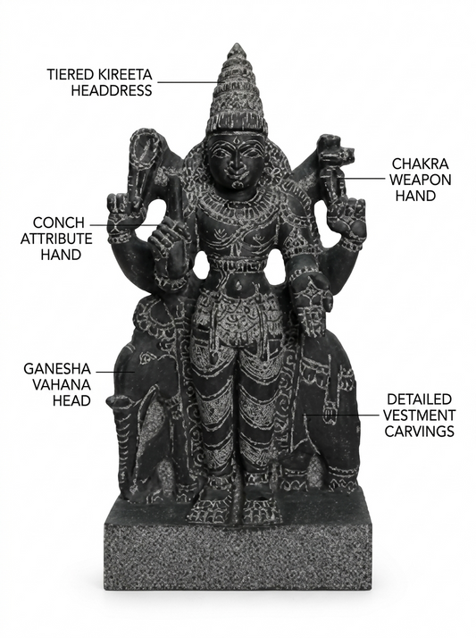 Hand-carved 1.25 ft Guru Bhagavan Navagraha statue in natural stone, product view 2 highlighting the planetary deity form and carved details.