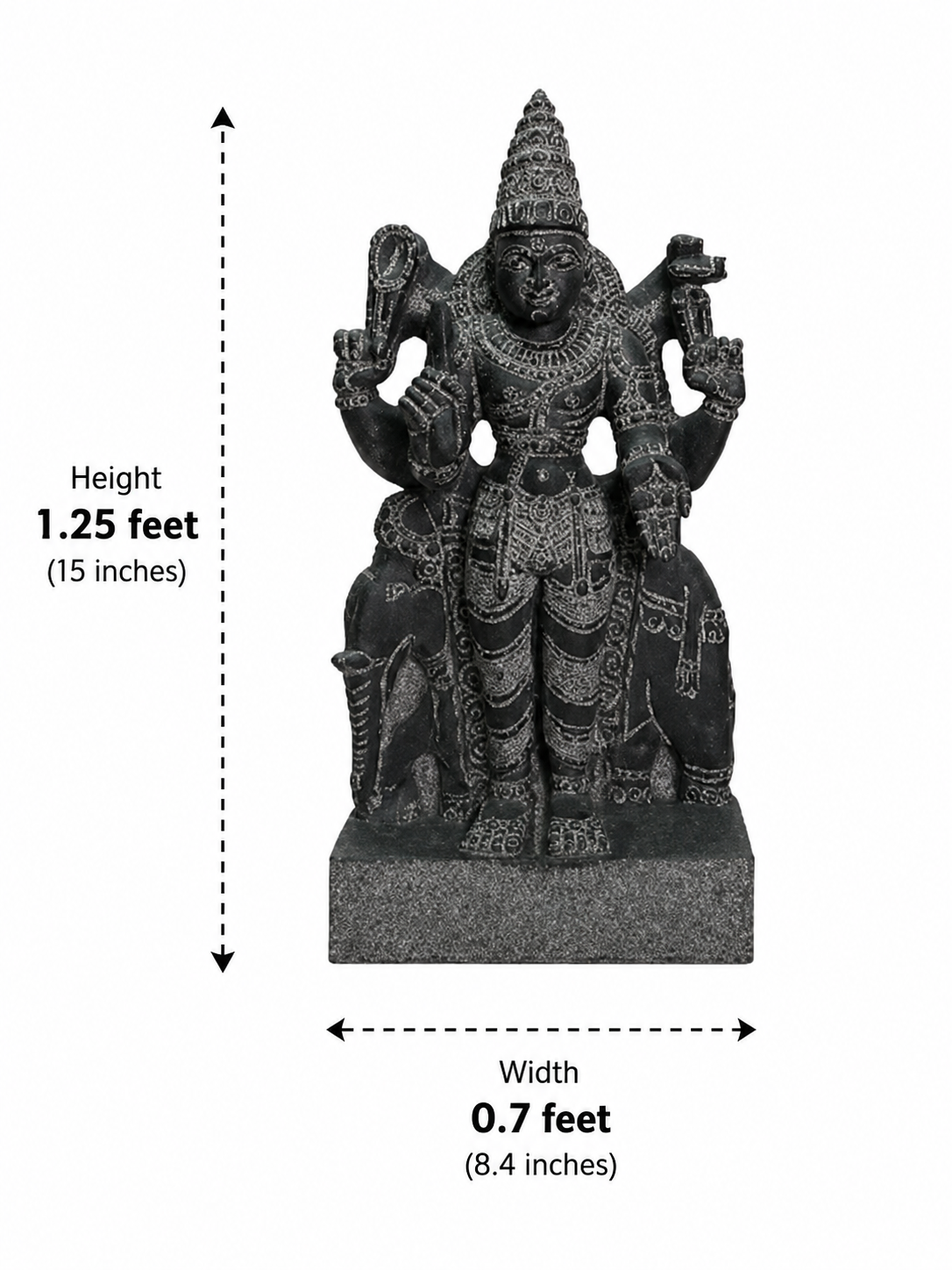 Hand-carved 1.25 ft Guru Bhagavan Navagraha statue in natural stone, product view 5 highlighting the planetary deity form and carved details.