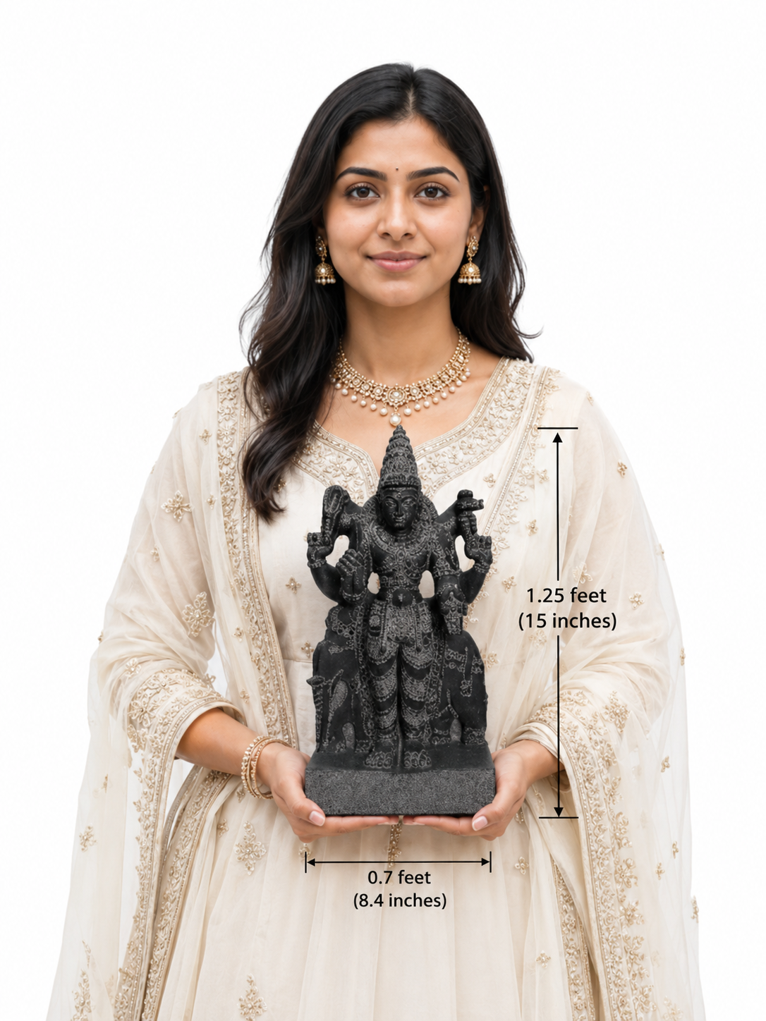 Hand-carved 1.25 ft Guru Bhagavan Navagraha statue in natural stone, product view 6 highlighting the planetary deity form and carved details.