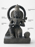 Hand-carved 1.25 ft Hanuman statue in natural stone, product view 2 highlighting the sculpture and carved details.
