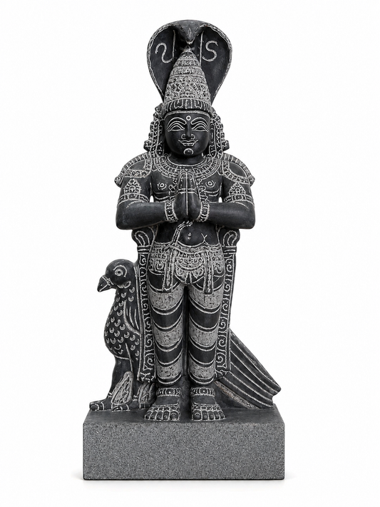 Hand-carved 1.25 ft Ketu Bhagavan statue in natural stone, product view 1 highlighting the Navagraha form and carved details.