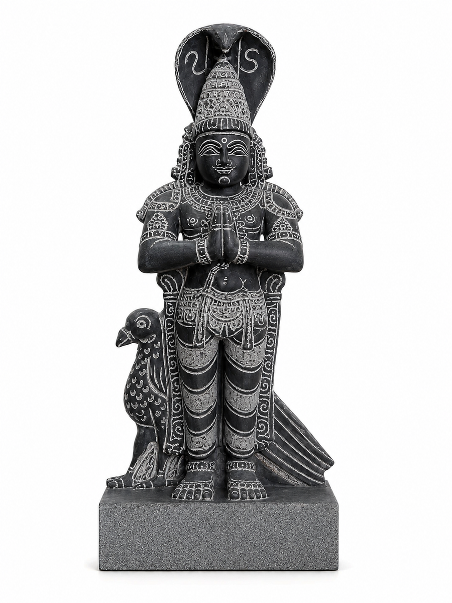 Hand-carved 1.25 ft Ketu Bhagavan statue in natural stone, product view 1 highlighting the Navagraha form and carved details.
