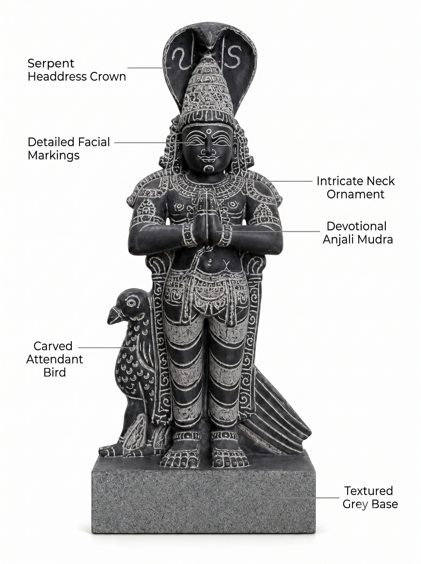 Hand-carved 1.25 ft Ketu Bhagavan statue in natural stone, product view 2 highlighting the Navagraha form and carved details.