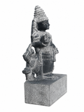 Hand-carved 1.25 ft Murugan with Mayil statue in natural stone, product view 3 highlighting the deity and peacock details.