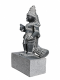 Hand-carved 1.25 ft Murugan with Mayil statue in natural stone, product view 4 highlighting the deity and peacock details.