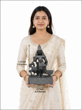 Hand-carved 1.25 ft Murugan with Mayil statue in natural stone, product view 5 highlighting the deity and peacock details.