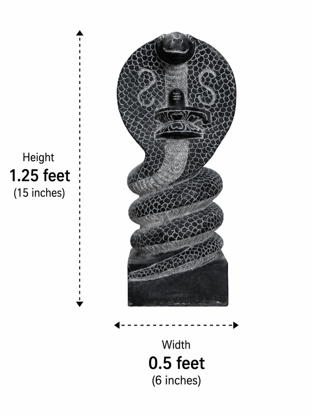 Hand-carved 1.25 ft Naga Shiva Lingam statue in natural stone, product view 6 highlighting the serpent and lingam form.