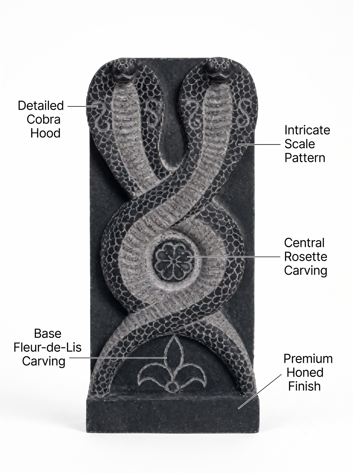 Hand-carved 1.25 ft Nagaraja and Nagini serpent pair in natural stone, product view 2 highlighting the paired figures and carved details.