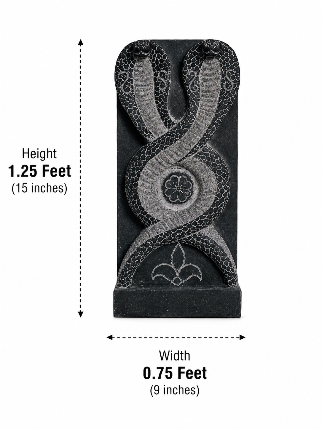 Hand-carved 1.25 ft Nagaraja and Nagini serpent pair in natural stone, product view 5 highlighting the paired figures and carved details.