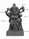 Hand-carved 1.25 ft Nritya Ganesha statue in natural stone, product view 2 highlighting the dancing pose and carved details.