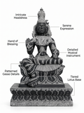 Hand-carved 1.25 ft Parvati Devi statue in natural stone, product view 2 highlighting the sculpture and carved details.