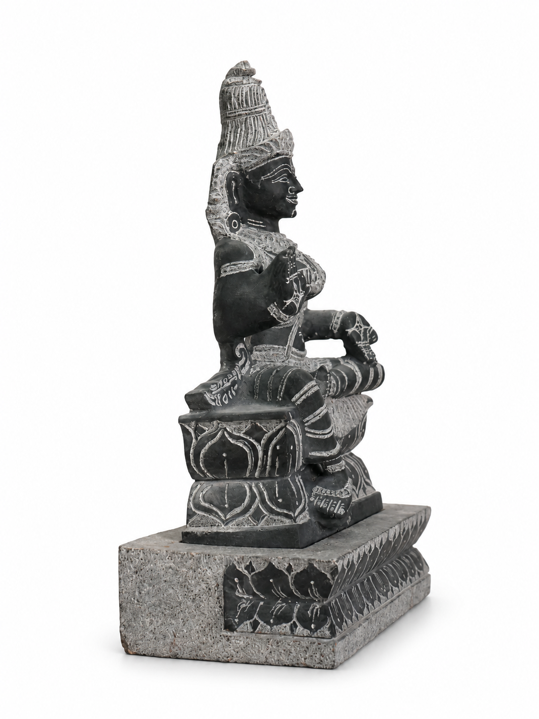 Hand-carved 1.25 ft Parvati Devi statue in natural stone, product view 3 highlighting the sculpture and carved details.