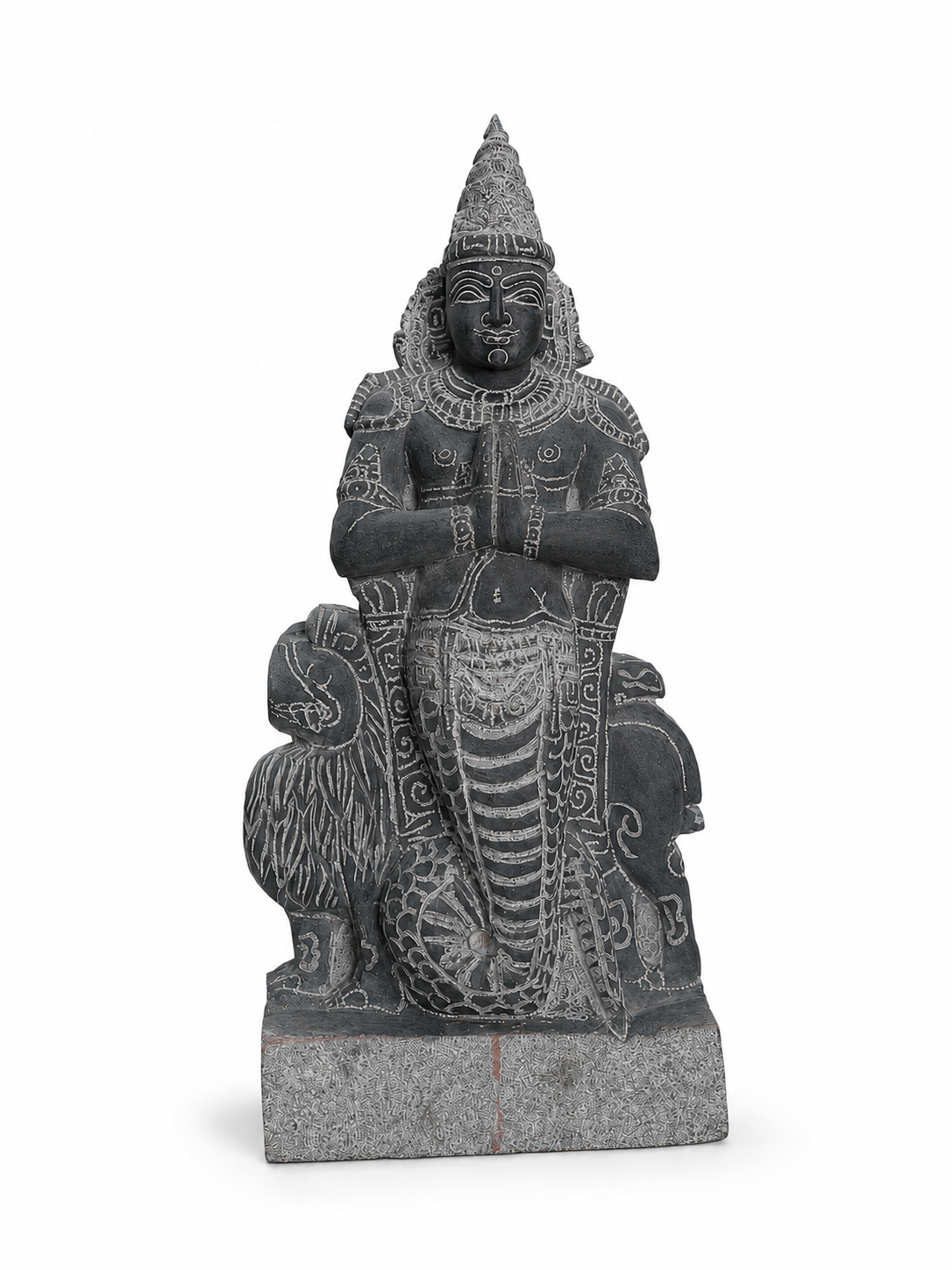 Hand-carved 1.25 ft Rahu Bhagavan statue in natural stone, product view 1 highlighting the Navagraha form and carved details.
