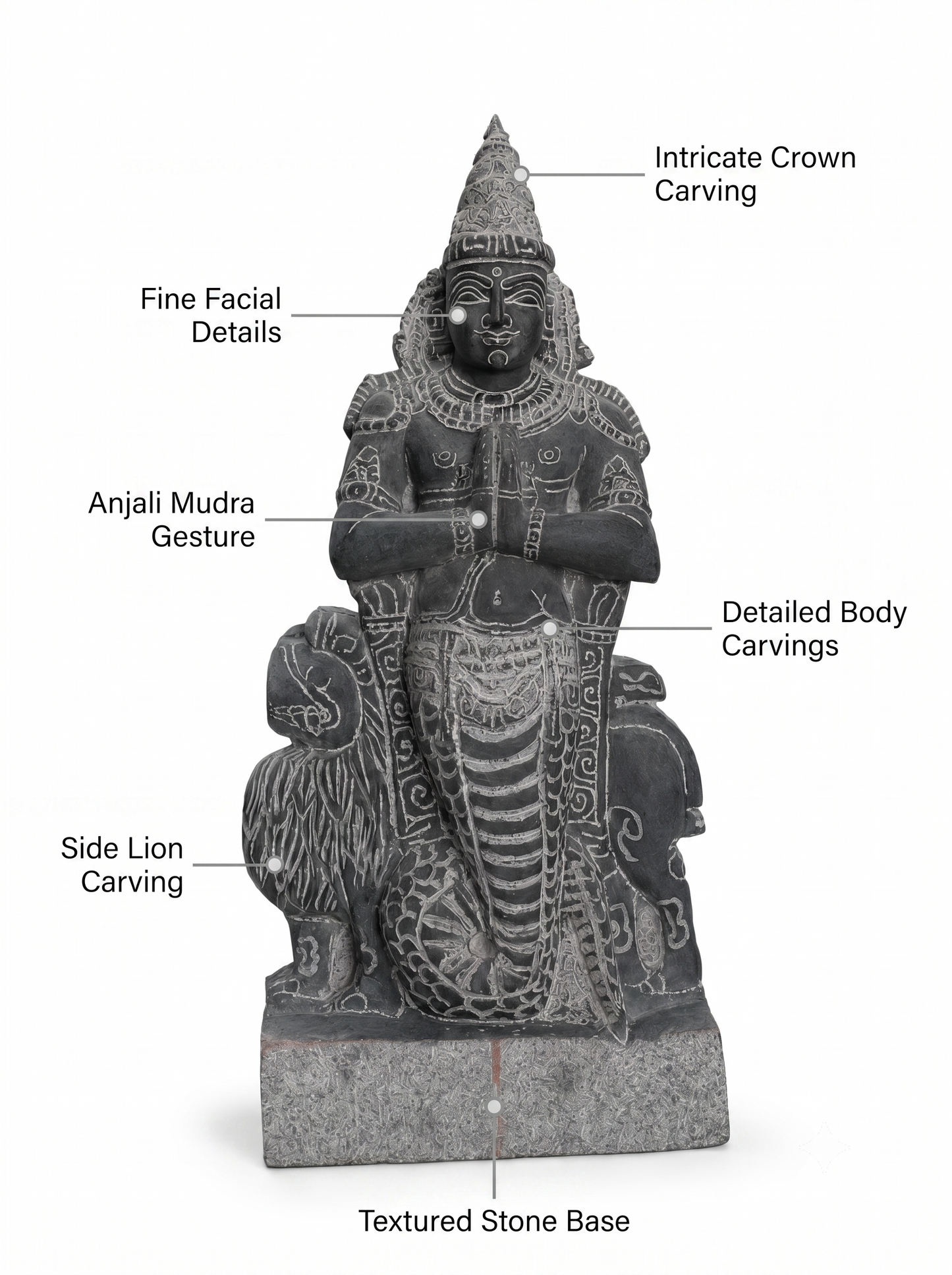 Hand-carved 1.25 ft Rahu Bhagavan statue in natural stone, product view 2 highlighting the Navagraha form and carved details.