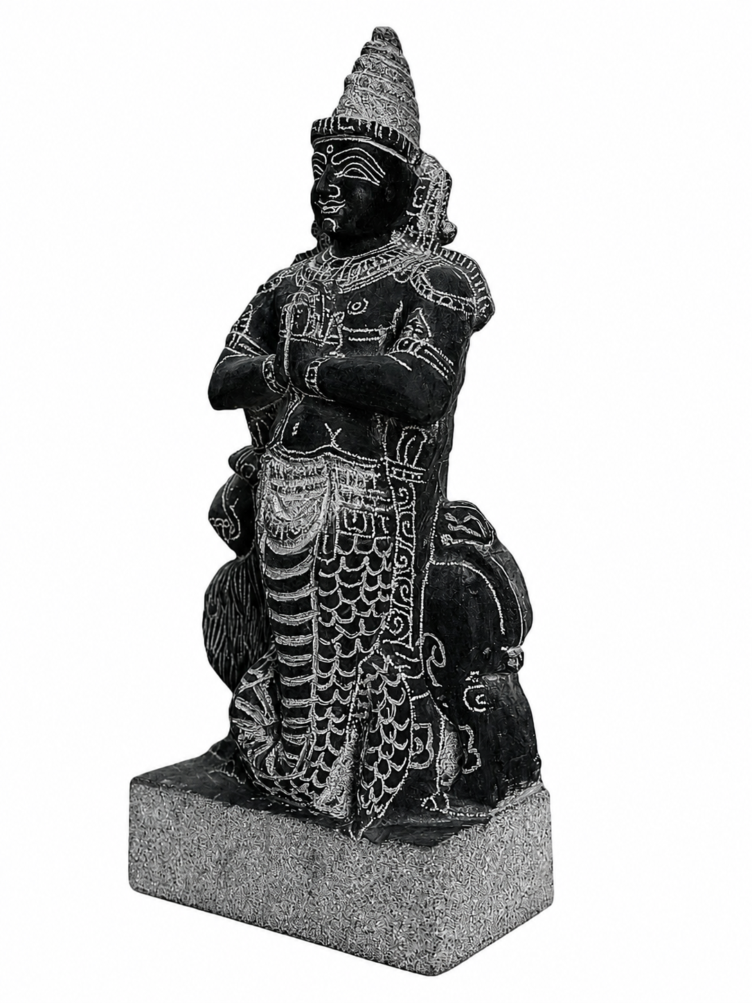 Hand-carved 1.25 ft Rahu Bhagavan statue in natural stone, product view 4 highlighting the Navagraha form and carved details.