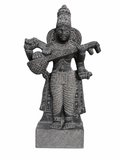 Hand-carved 1.25 ft Saraswati statue in natural stone, product view 1 highlighting the goddess form and carved details.