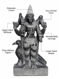 Hand-carved 1.25 ft Shani Bhagavan Navagraha statue in natural stone, product view 2 highlighting the planetary deity form and carved details.