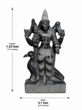 Hand-carved 1.25 ft Shani Bhagavan Navagraha statue in natural stone, product view 3 highlighting the planetary deity form and carved details.