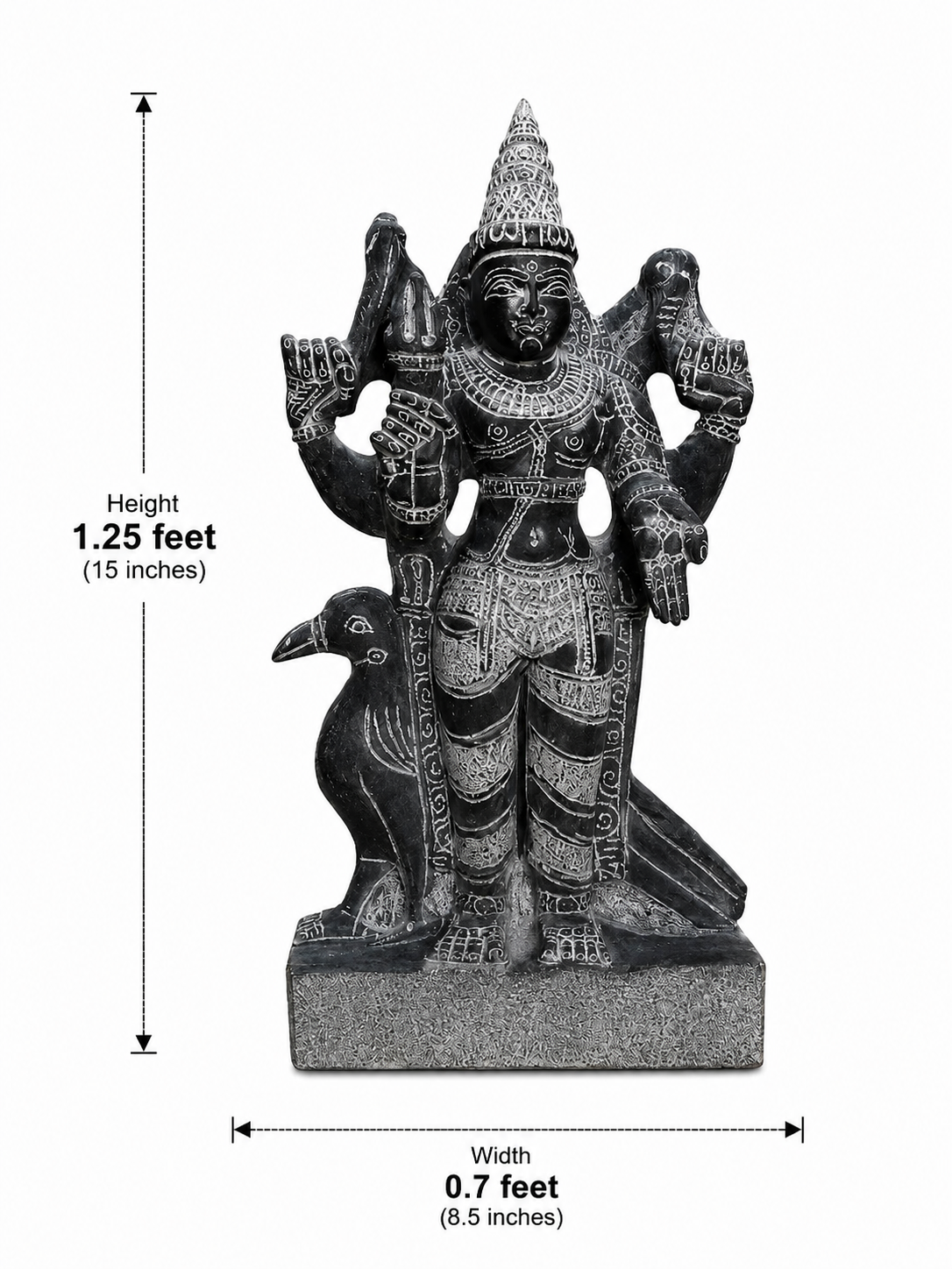 Hand-carved 1.25 ft Shani Bhagavan Navagraha statue in natural stone, product view 3 highlighting the planetary deity form and carved details.