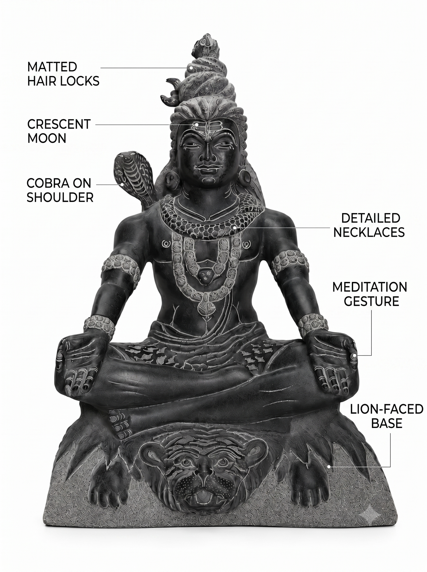 Hand-carved 1.25 ft Shiva statue in natural stone, product view 2 highlighting the yogic form and carved details.