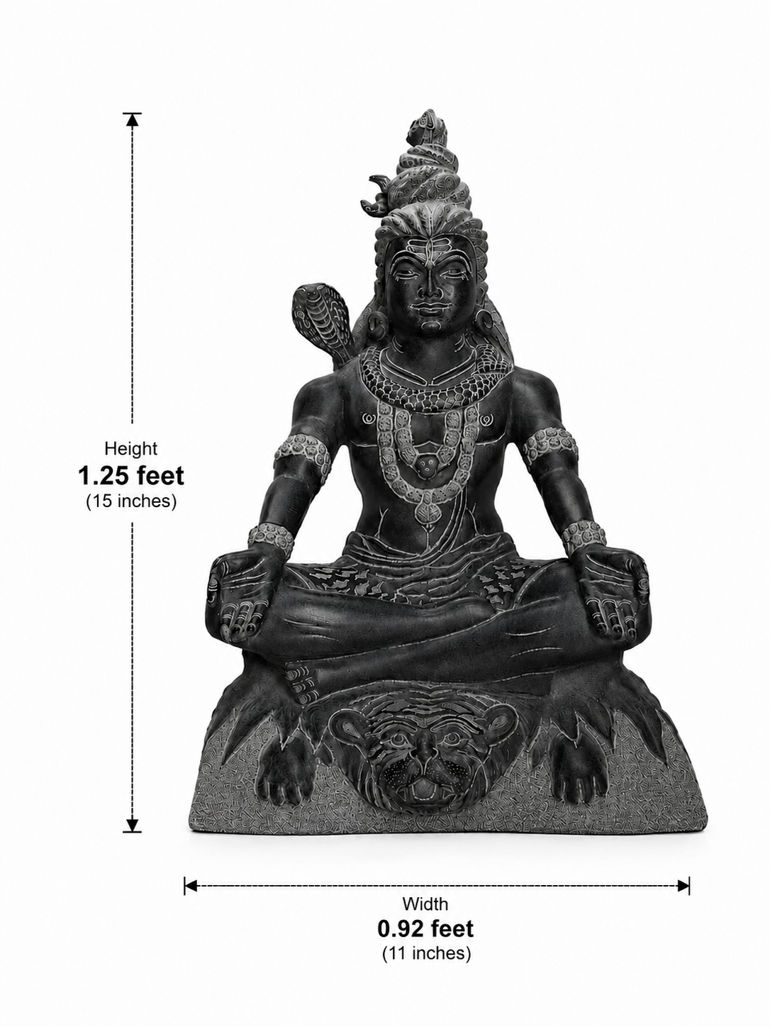Hand-carved 1.25 ft Shiva statue in natural stone, product view 5 highlighting the yogic form and carved details.