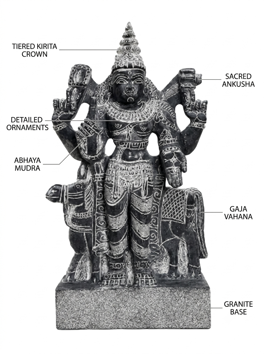 Hand-carved 1.25 ft Shukra Bhagavan Navagraha statue in natural stone, product view 2 highlighting the planetary deity form and carved details.