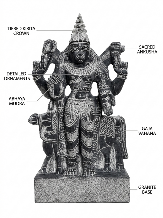 Hand-carved 1.25 ft Shukra Bhagavan Navagraha statue in natural stone, product view 2 highlighting the planetary deity form and carved details.