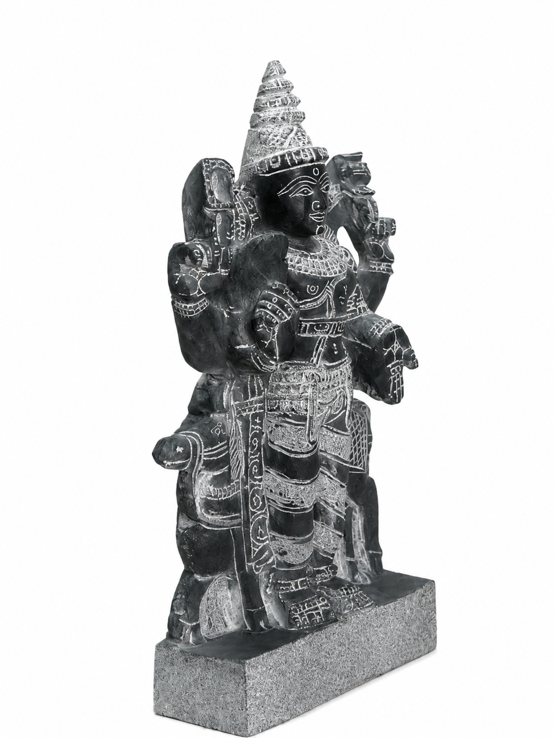 Hand-carved 1.25 ft Shukra Bhagavan Navagraha statue in natural stone, product view 3 highlighting the planetary deity form and carved details.